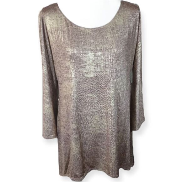 RHONDA SHEAR BLUSH & GOLD METALLIC COLD SHOULDER TOP SZ.L EUC - Picture 1 of 9